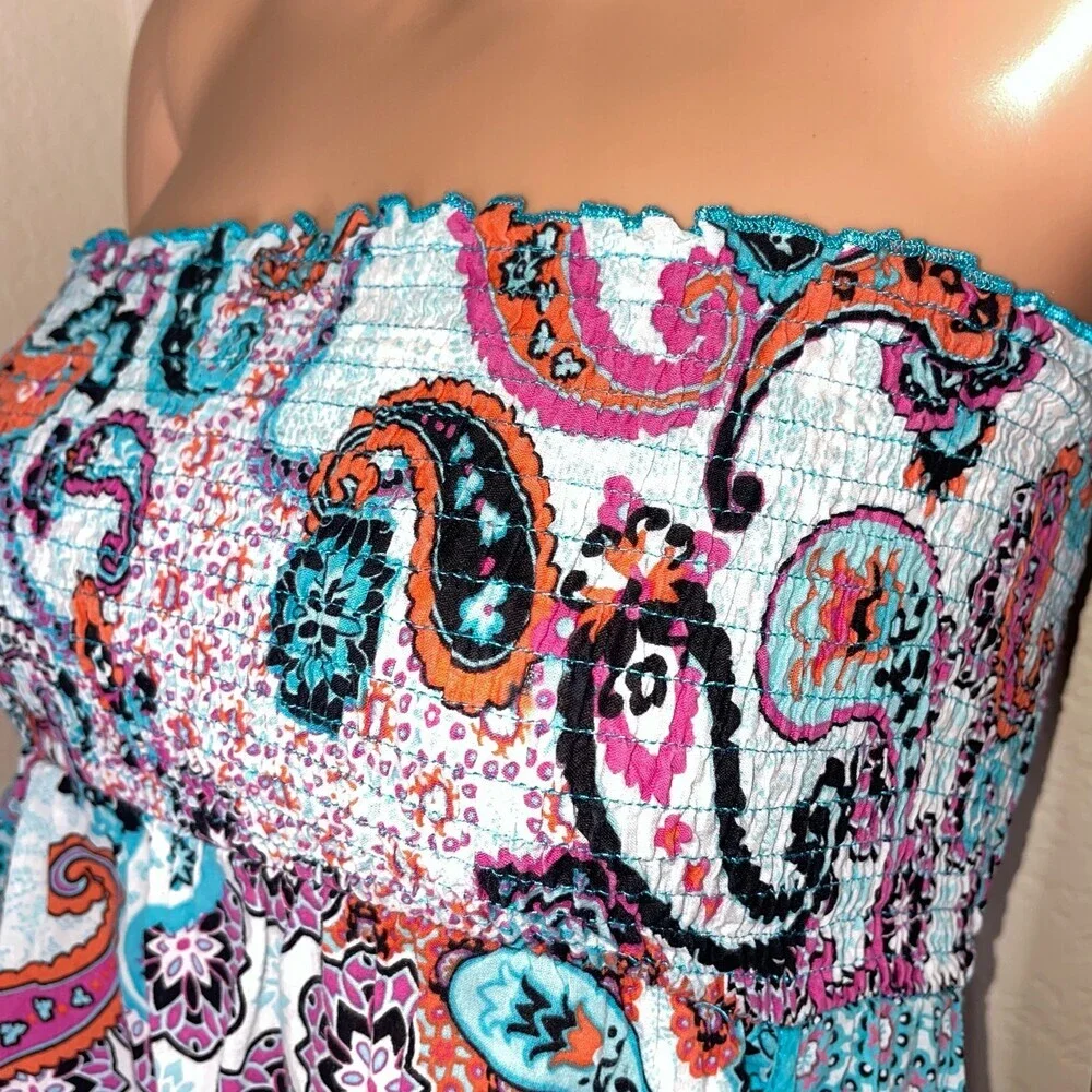 No Boundaries dress sleeveless smocked top large front pockets ruffle hem SZ LG